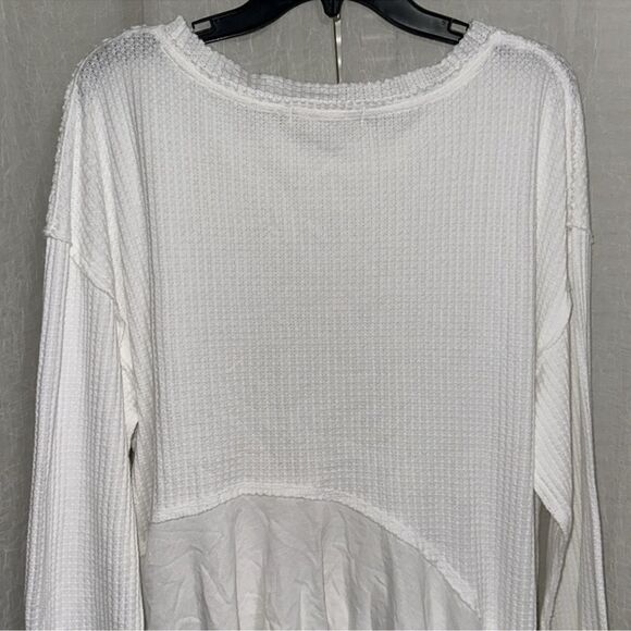 free people M Vada White Waffle Knit Crew Asymmetrical Long Sleeve Thermal Top - Picture 10 of 16